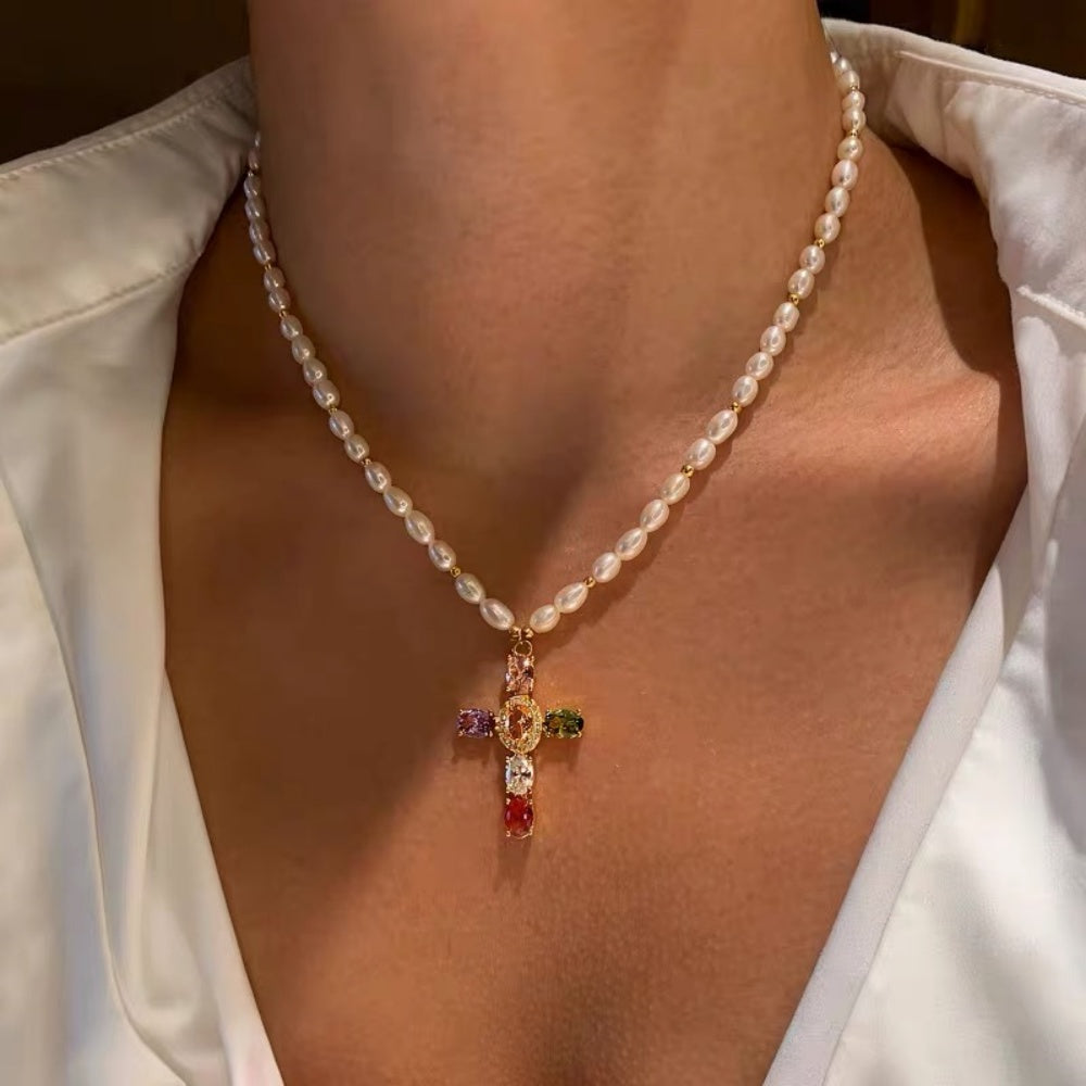 Lumière Pearl Cross Necklace
