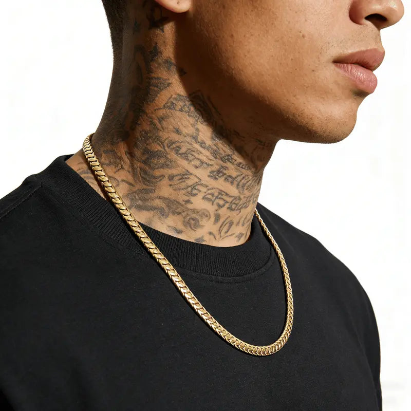 14K Gold 6mm Herringbone Chain Necklace