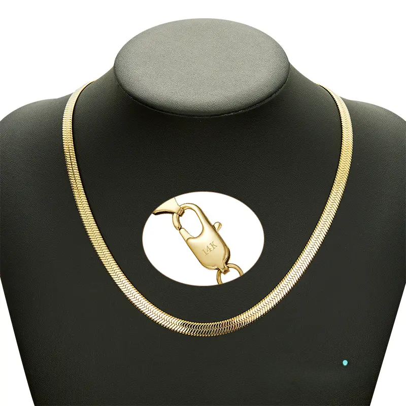 14K Gold Herringbone Chain Necklace- 7mm