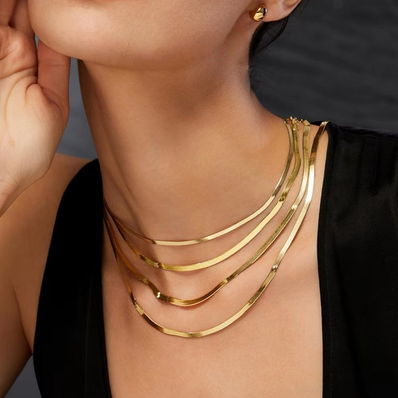 14K Gold Herringbone Chain Necklace- 7mm