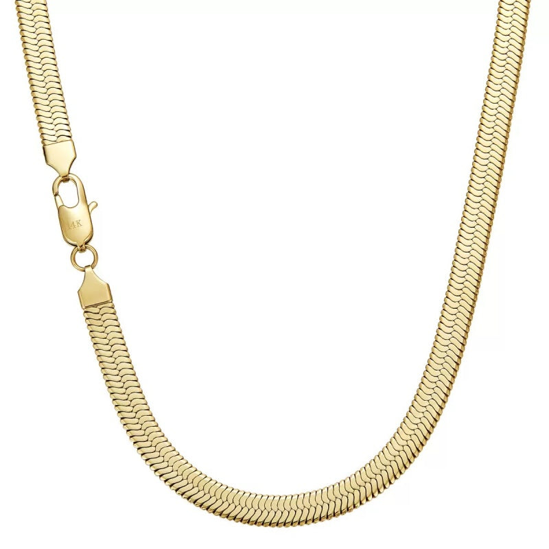 14K Gold Herringbone Chain Necklace- 7mm