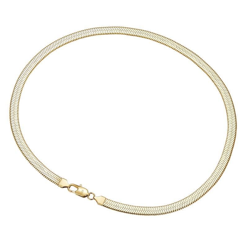 14K Gold Herringbone Chain Necklace- 7mm