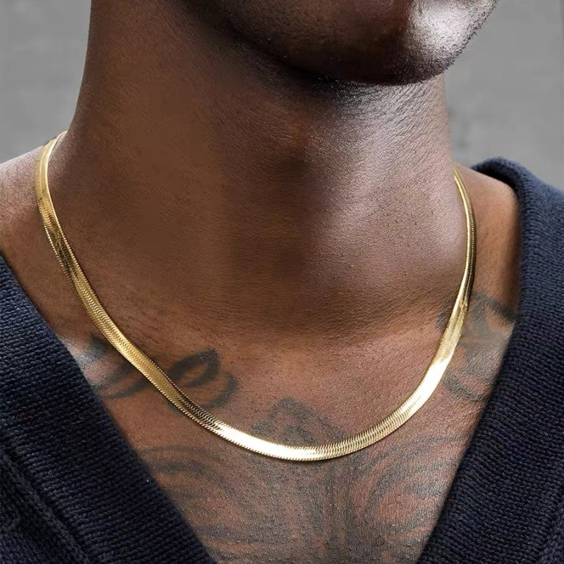14K Gold Herringbone Chain Necklace- 7mm