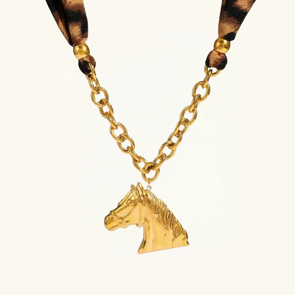 14K Gold Horse Silk Scarf Necklace