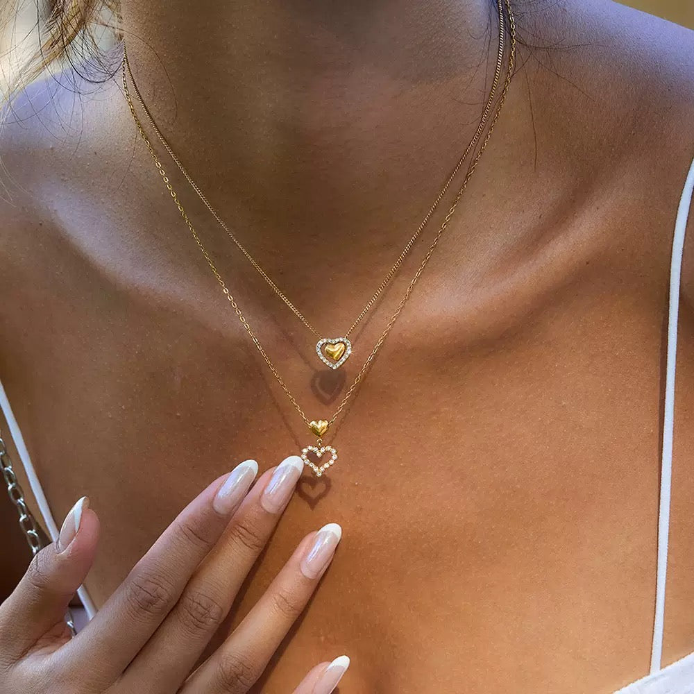 14K Gold Double Heart Necklace#2