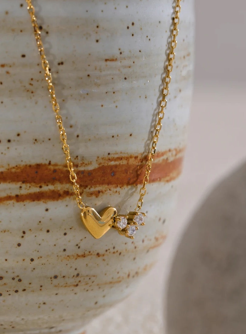 14K Gold CZ Heart Love Necklace