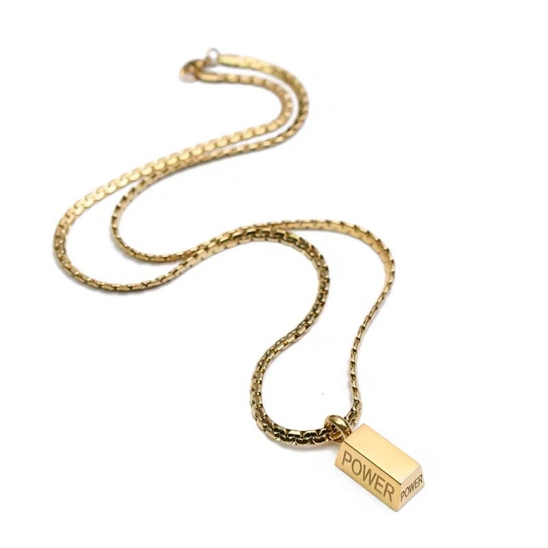 14K Gold “POWER” Pendant Necklace-Strong & Refined