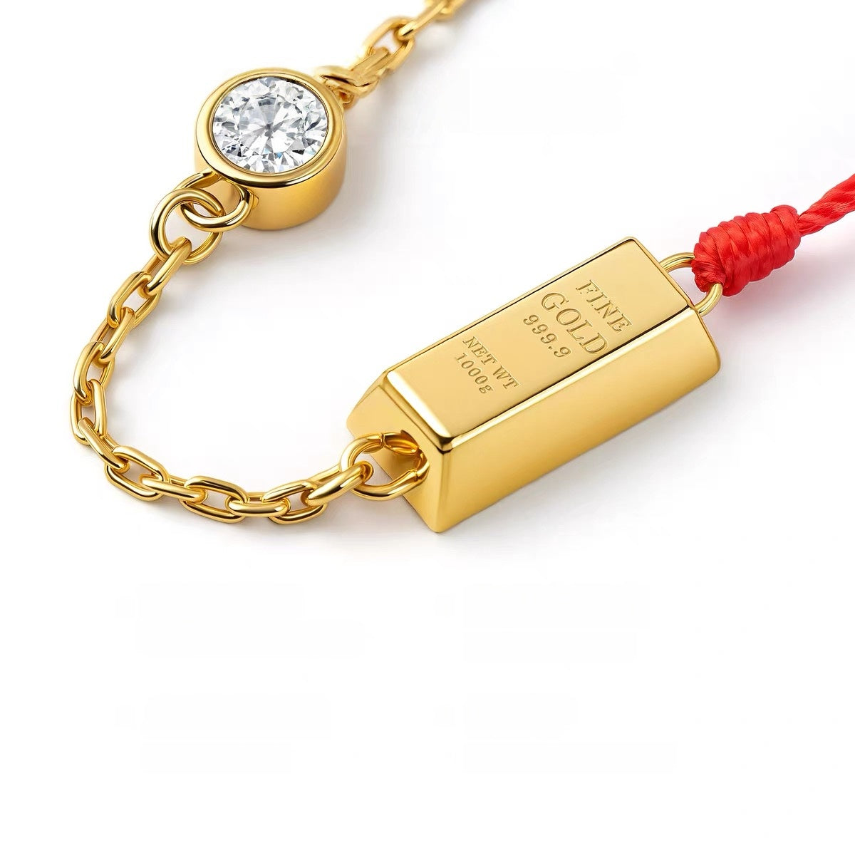 14K Gold Bar Red Cord Bracelet – Minimal Lucky Charm