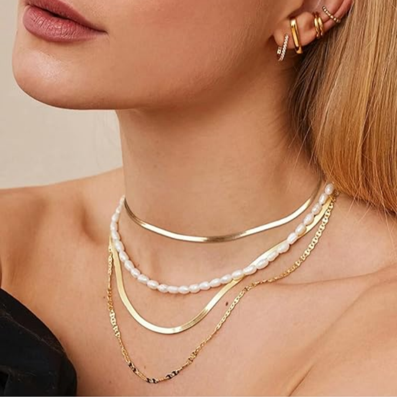 14K Gold Herringbone Necklace-3MM