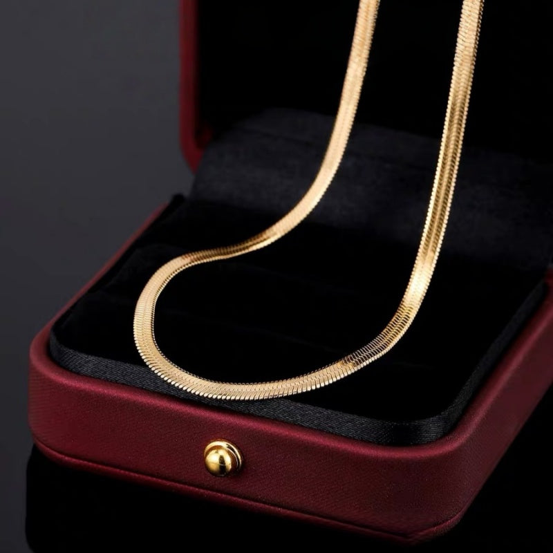 14K Gold Herringbone Necklace-3MM
