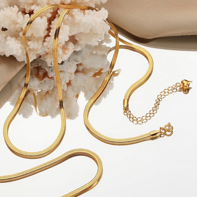 14K Gold Herringbone Necklace-3MM