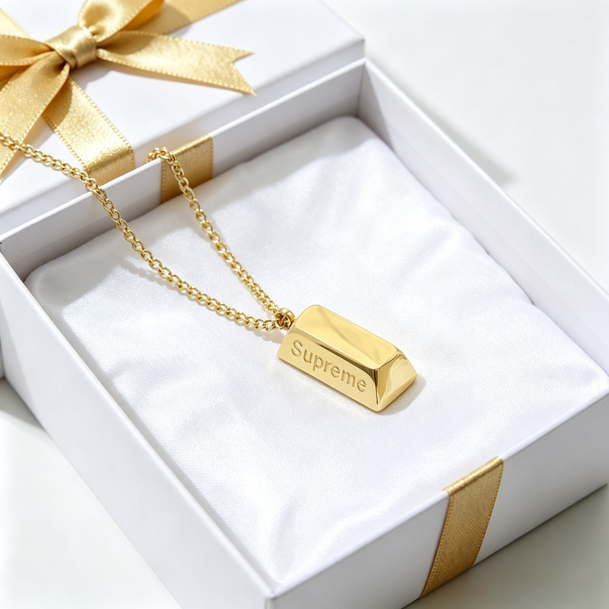 14K Gold Ingot Pendant Necklace-Minimalist Gold Chain Jewelry