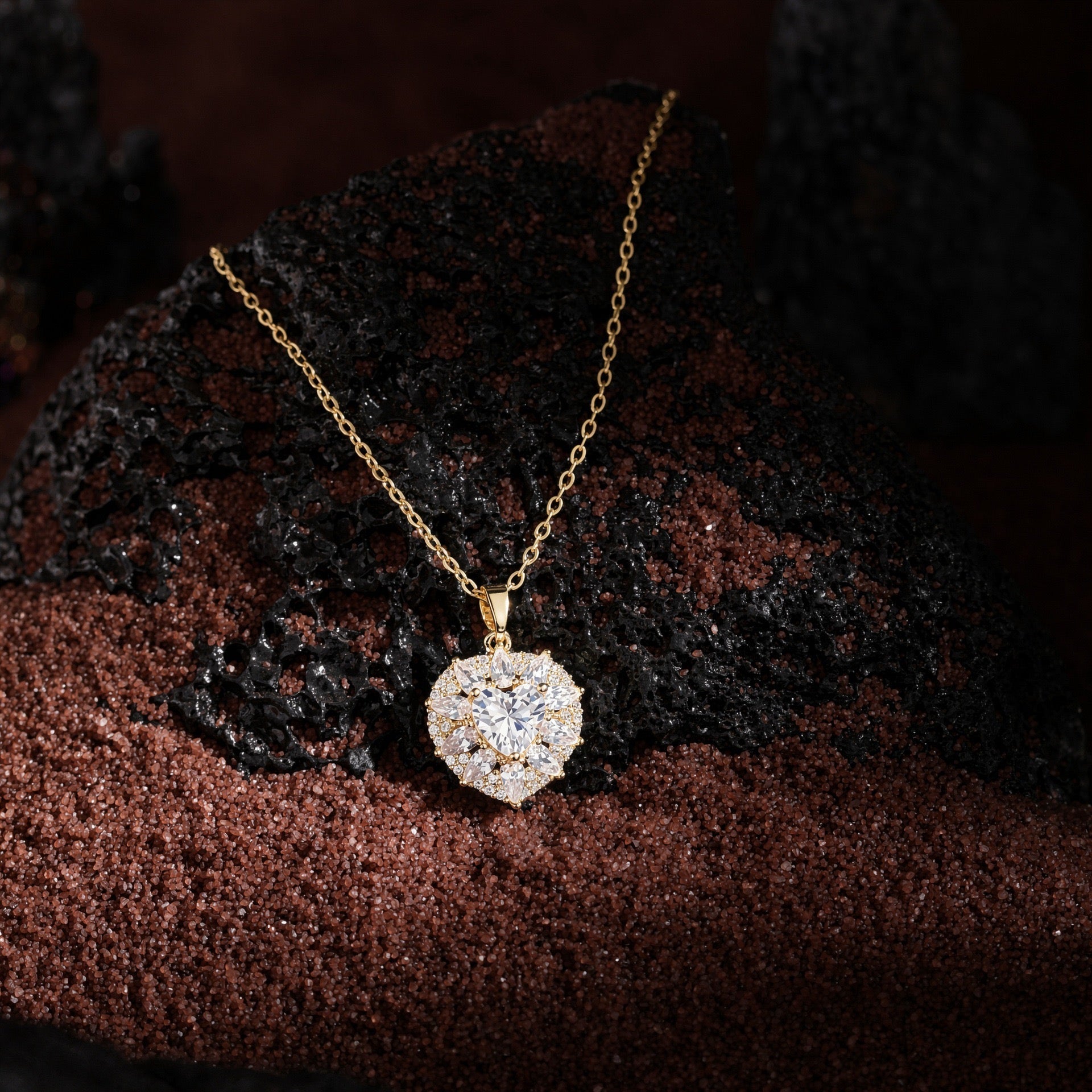 14K Gold Heart Halo Pendant Necklace-Gift for Her