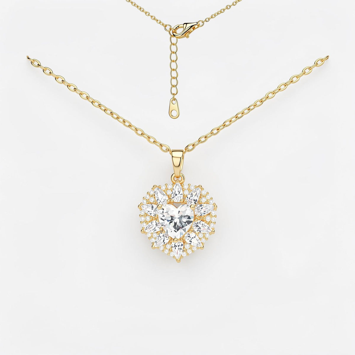 14K Gold Heart Halo Pendant Necklace-Gift for Her