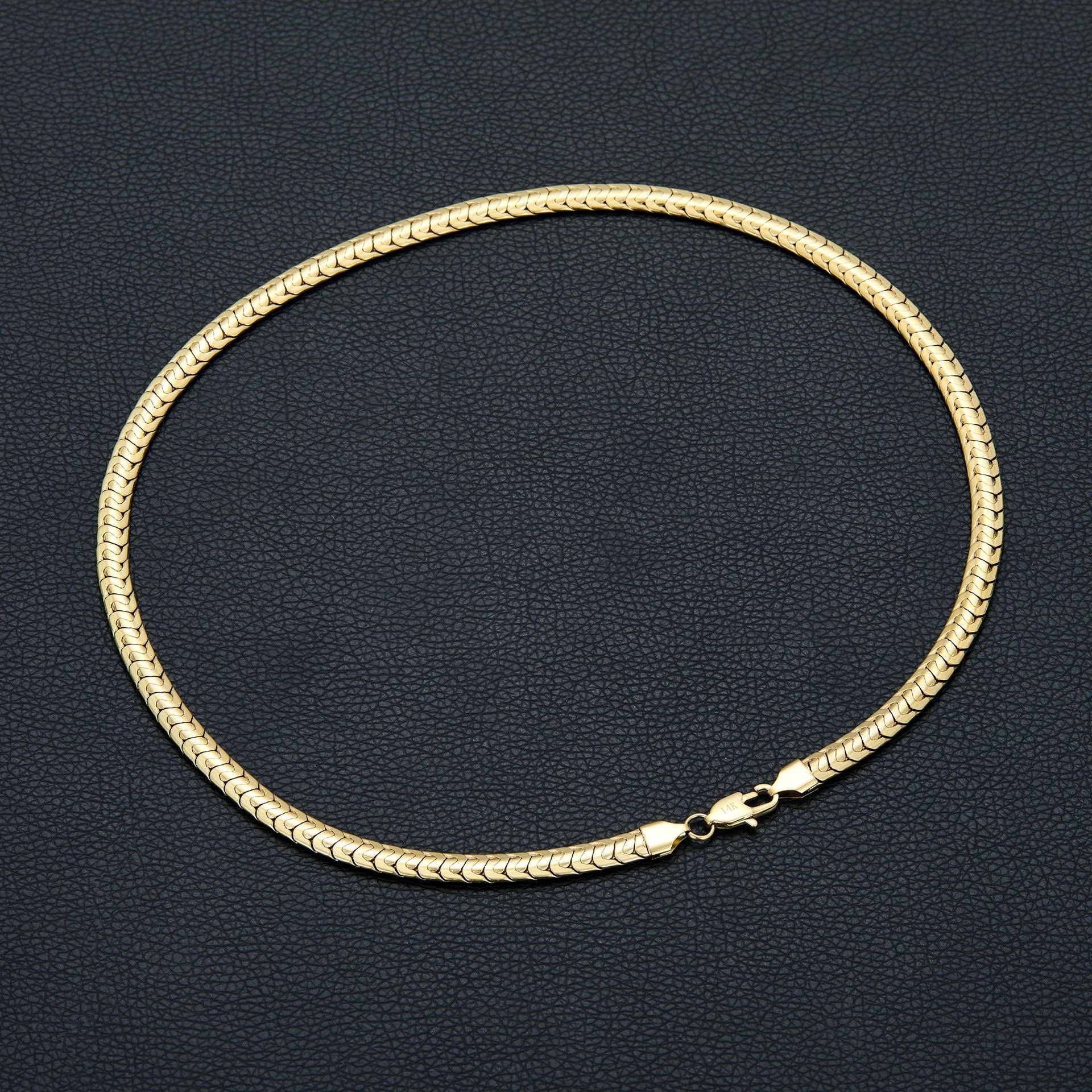 14K Gold 6mm Herringbone Chain Necklace