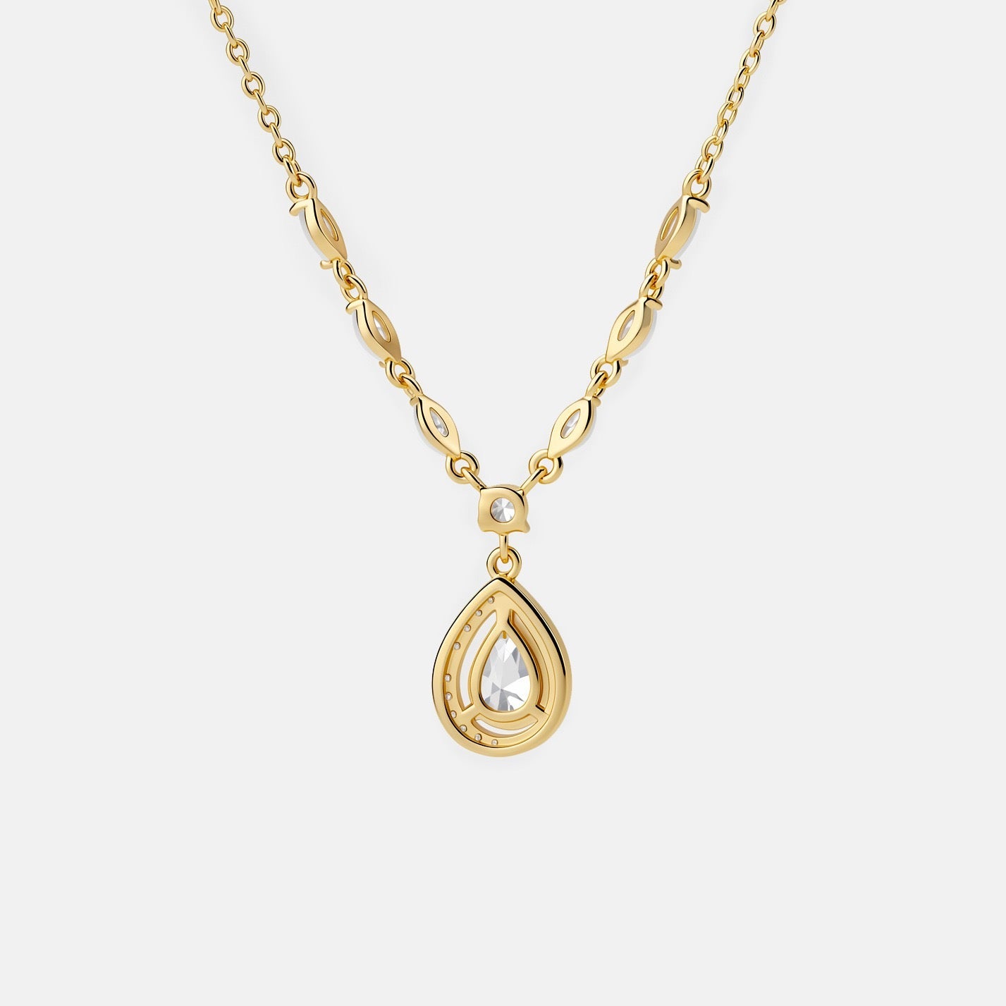 14K Gold Teardrop Halo Pendant Necklace