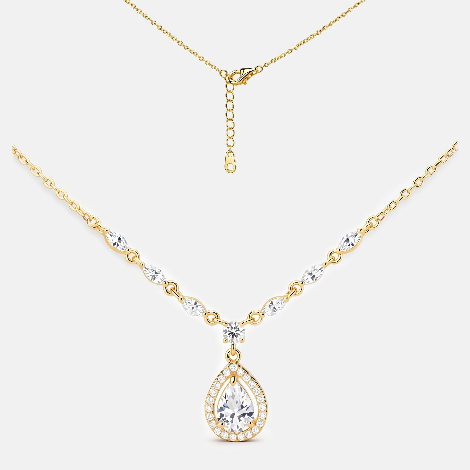 14K Gold Teardrop Halo Pendant Necklace