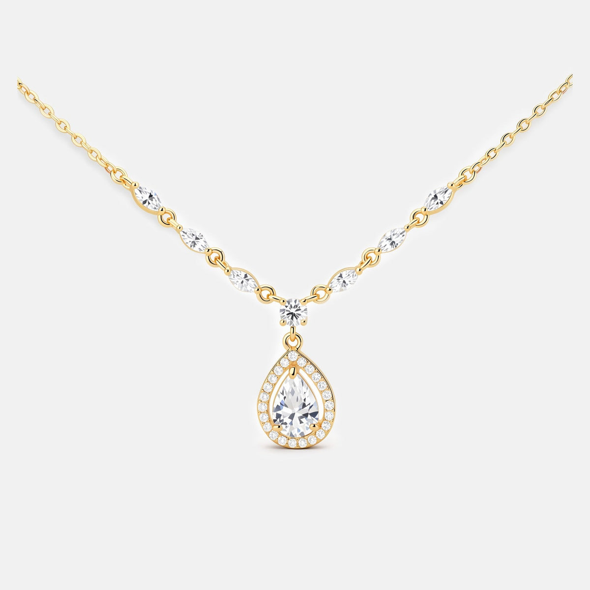 14K Gold Teardrop Halo Pendant Necklace