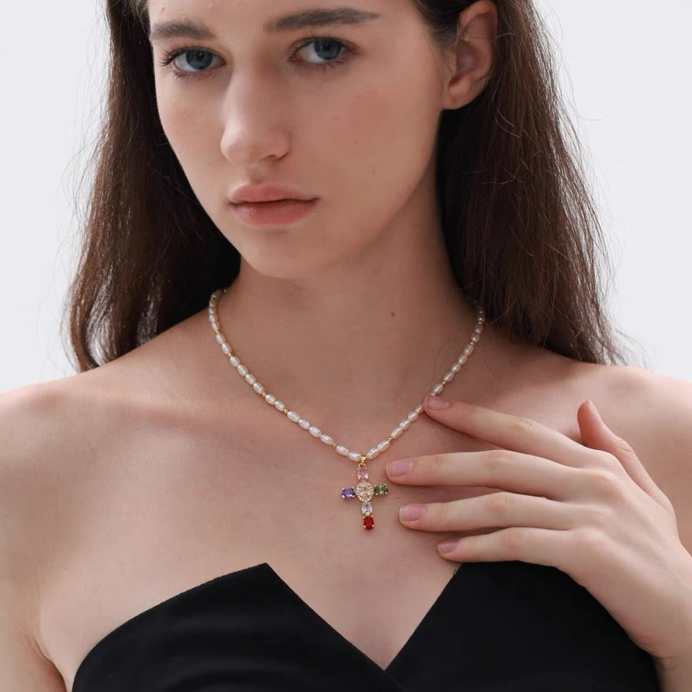 Lumière Pearl Cross Necklace