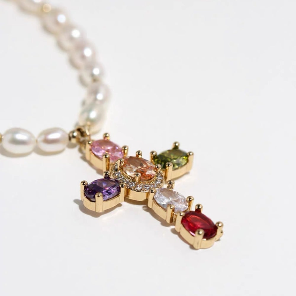 Lumière Pearl Cross Necklace