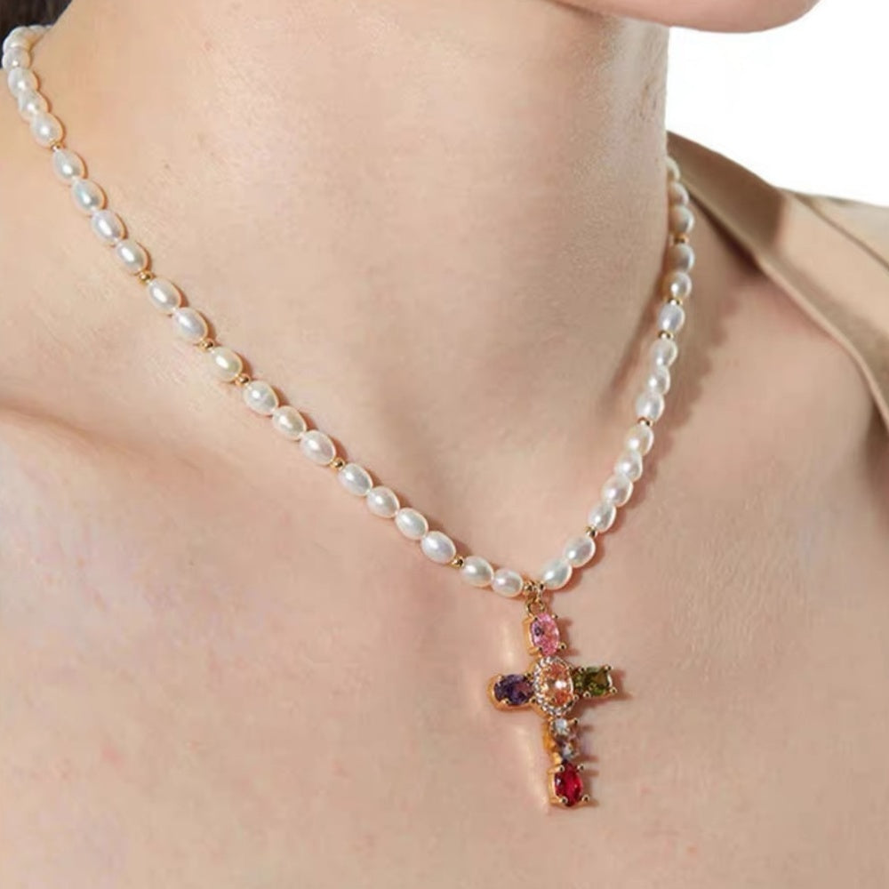 Lumière Pearl Cross Necklace