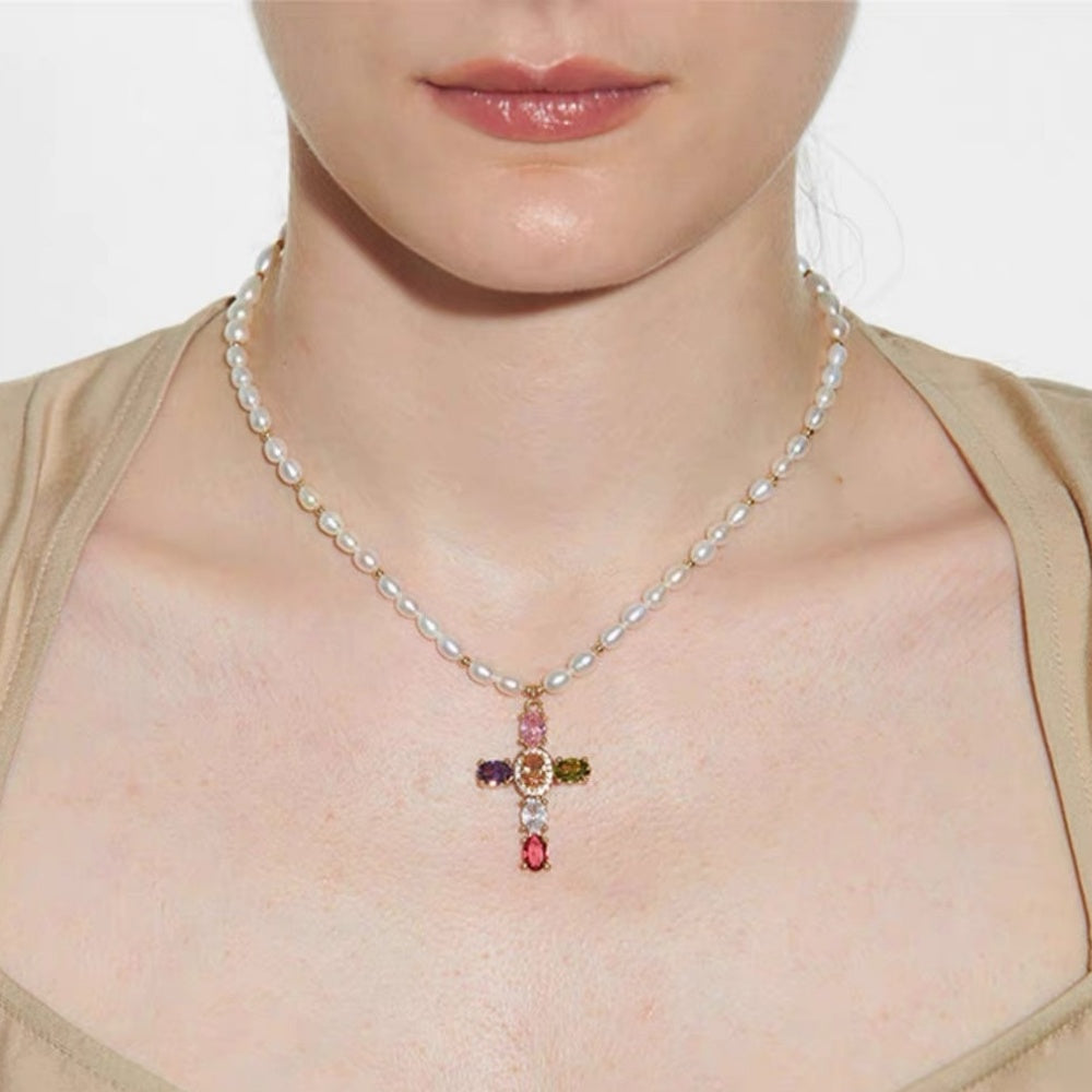 Lumière Pearl Cross Necklace