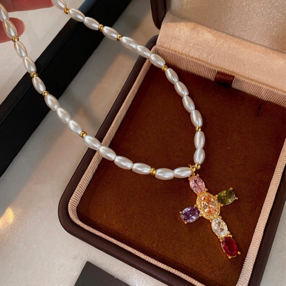 Lumière Pearl Cross Necklace