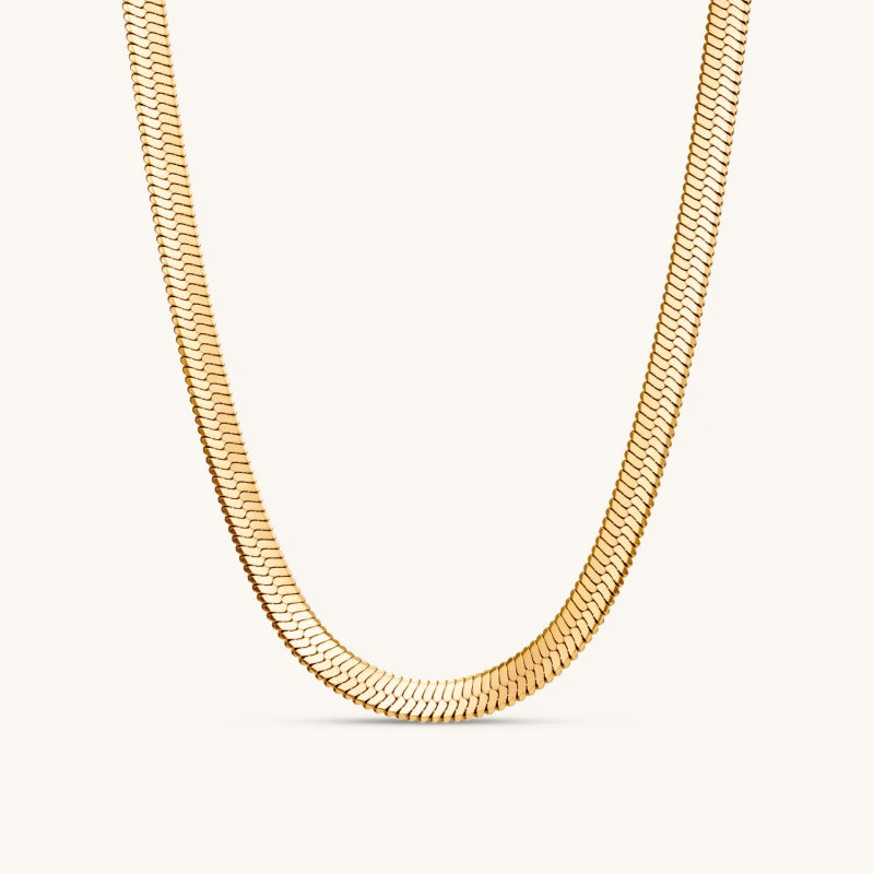 14K Gold Herringbone Necklace-3MM