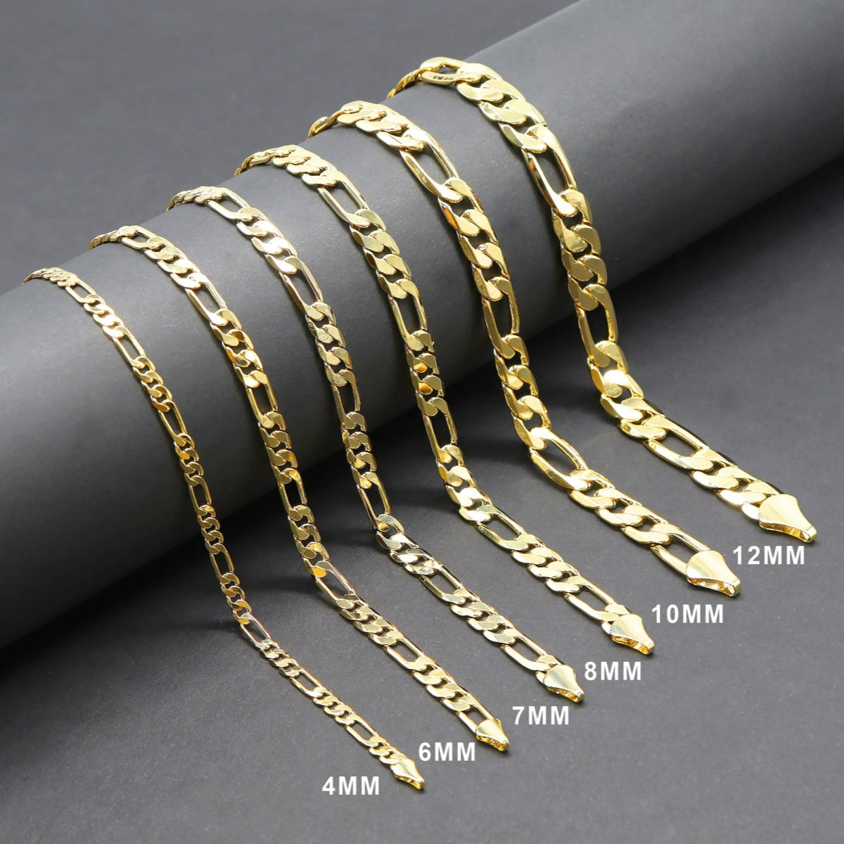 14K Gold Figaro Chain Necklace – Italian Style 2mm–10mm