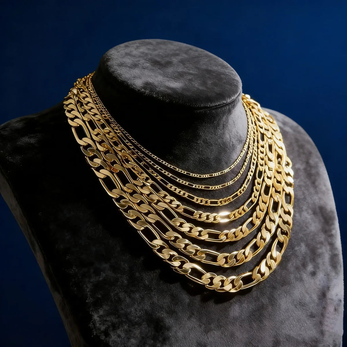 14K Gold Figaro Chain Necklace – Italian Style 2mm–10mm