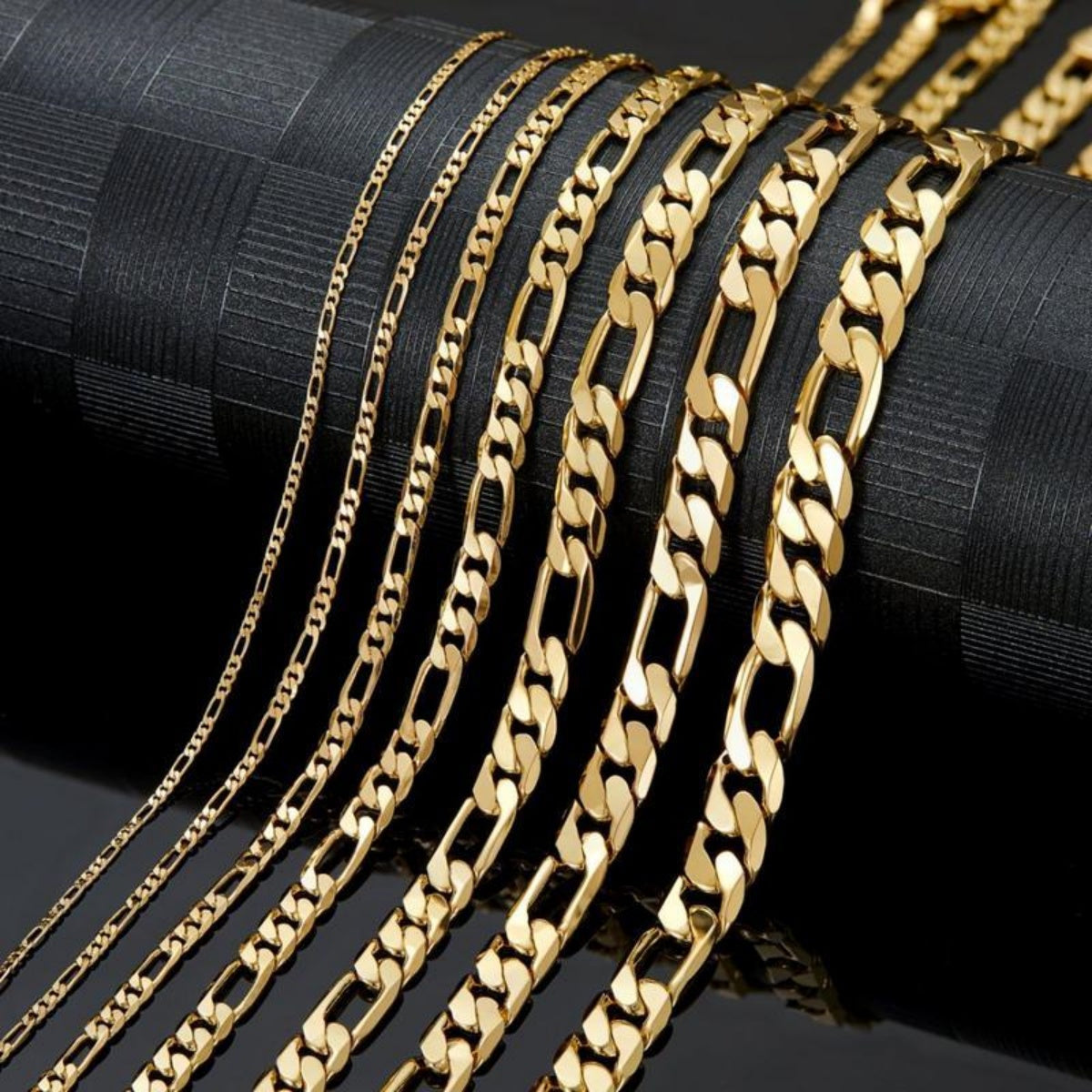 14K Gold Figaro Chain Necklace – Italian Style 2mm–10mm