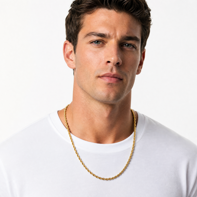 14K Gold Rope Chain Necklace- 4mm