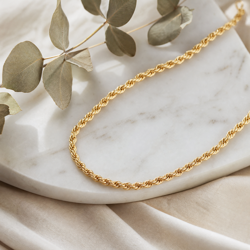 14K Gold Rope Chain Necklace- 4mm