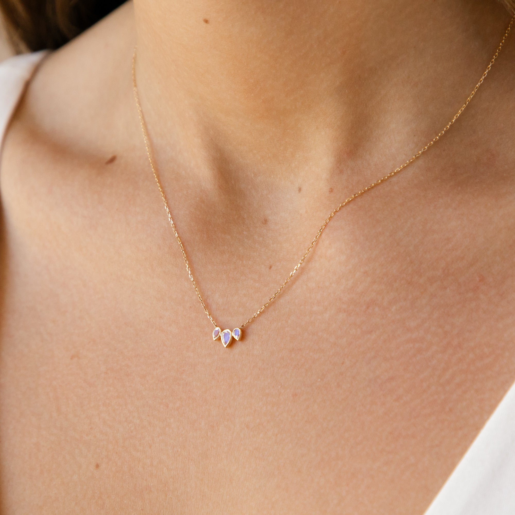 Triple Teardrop Moonstone Necklace