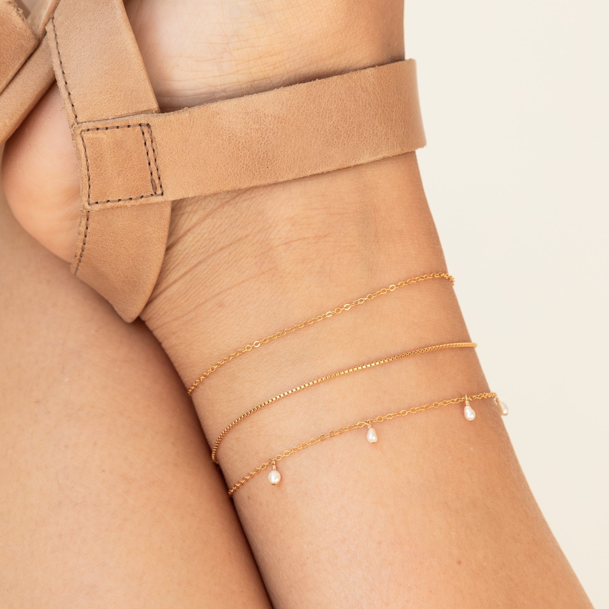 14K Gold Thin Box Chain Anklet