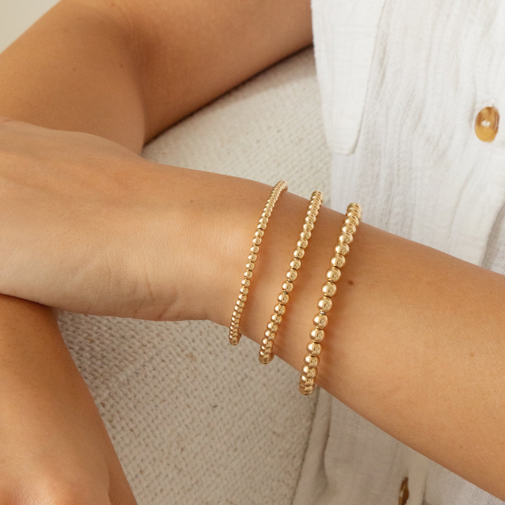 14K Gold Stretch Bead Bracelet Set