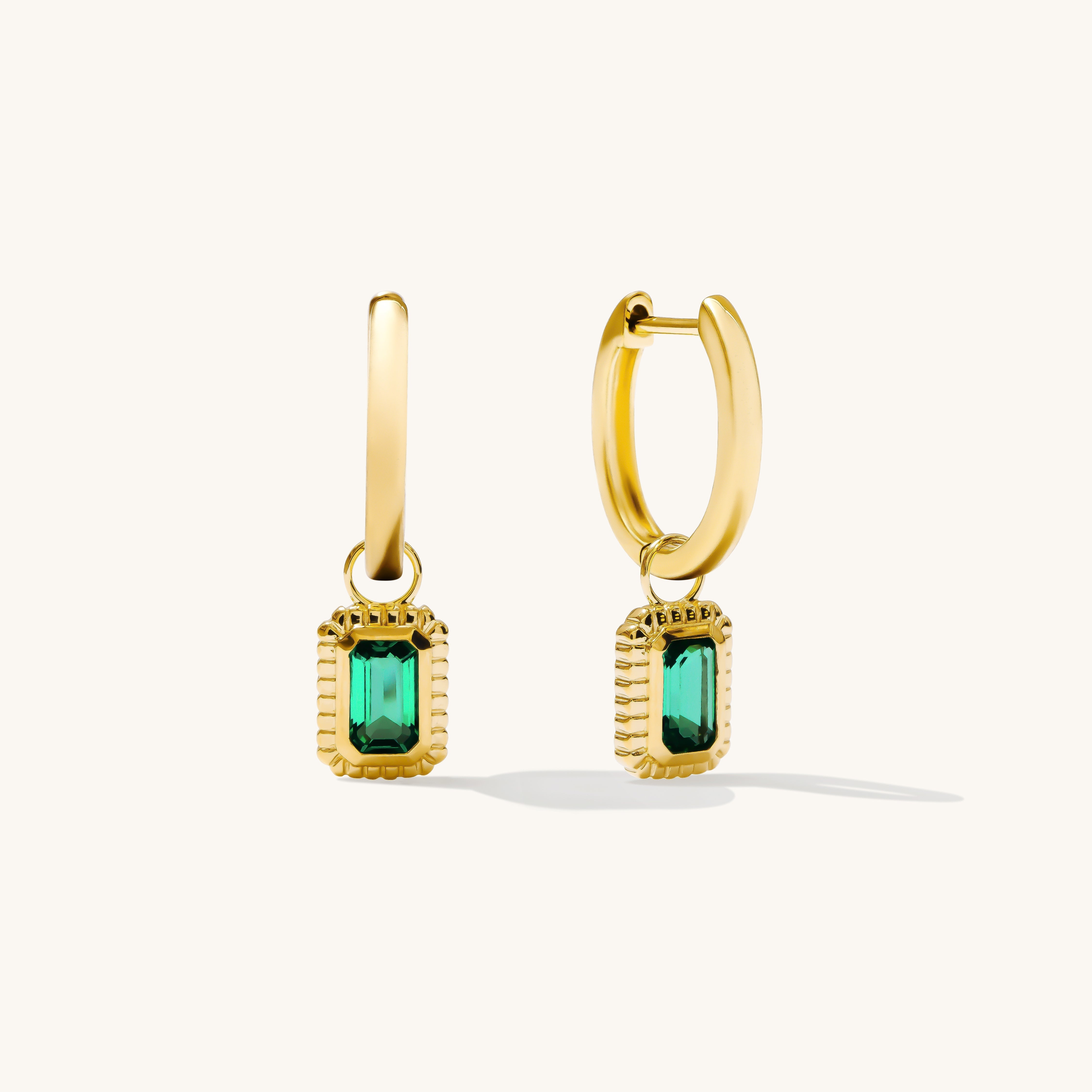 Ribbed Emerald Hoop Earrings