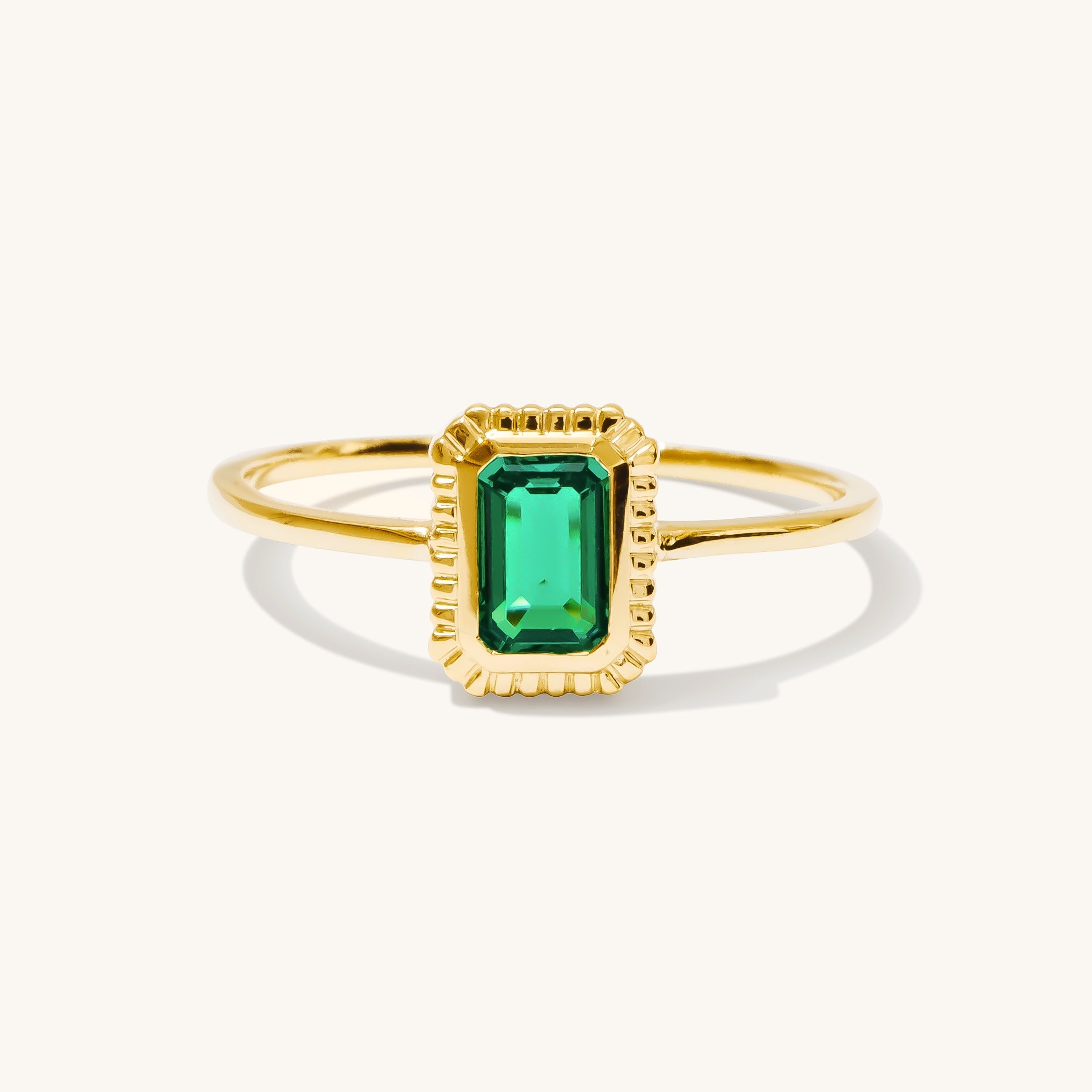 Dainty Ribbed Emerald Ring