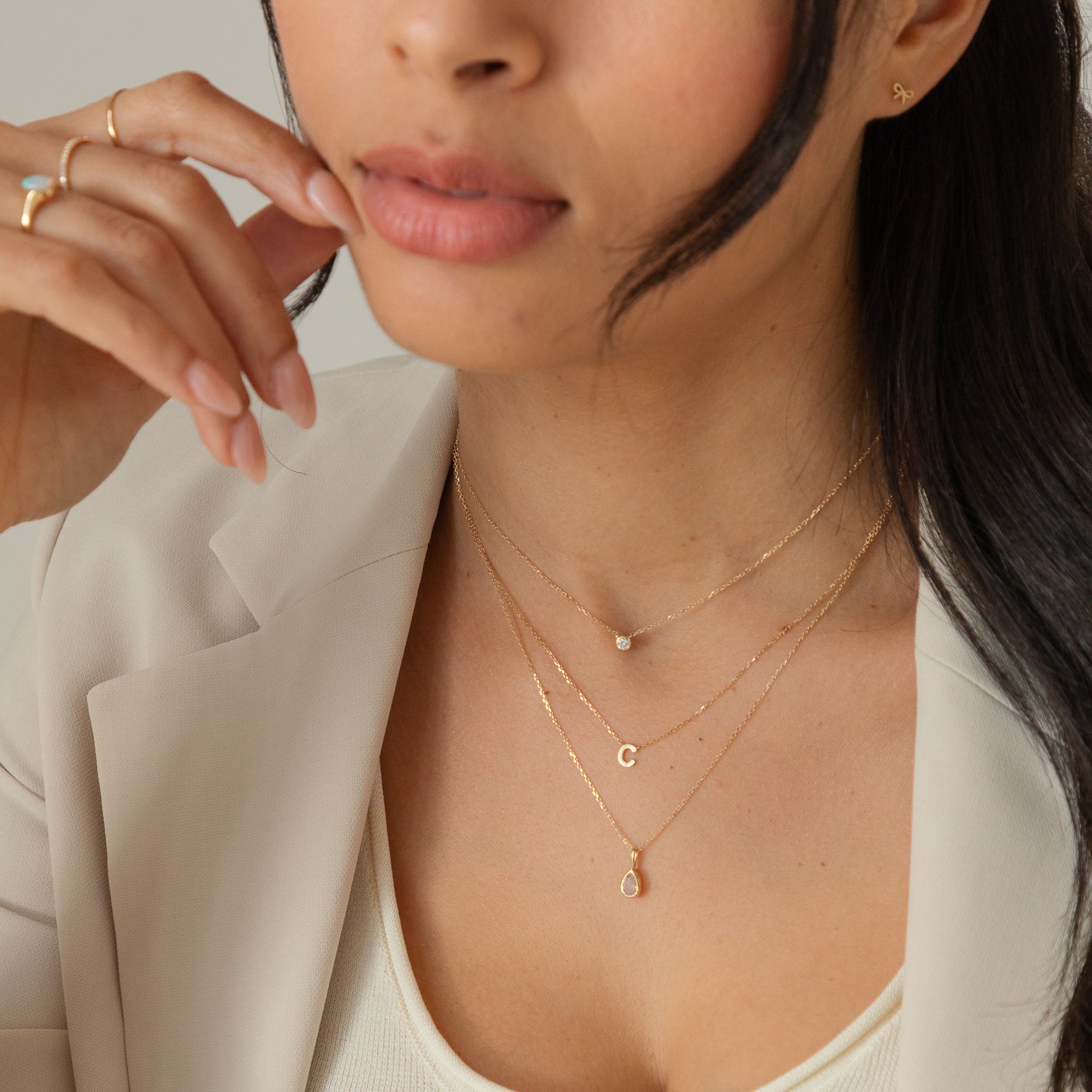 Tiny Initial Necklace - 14k Solid Gold