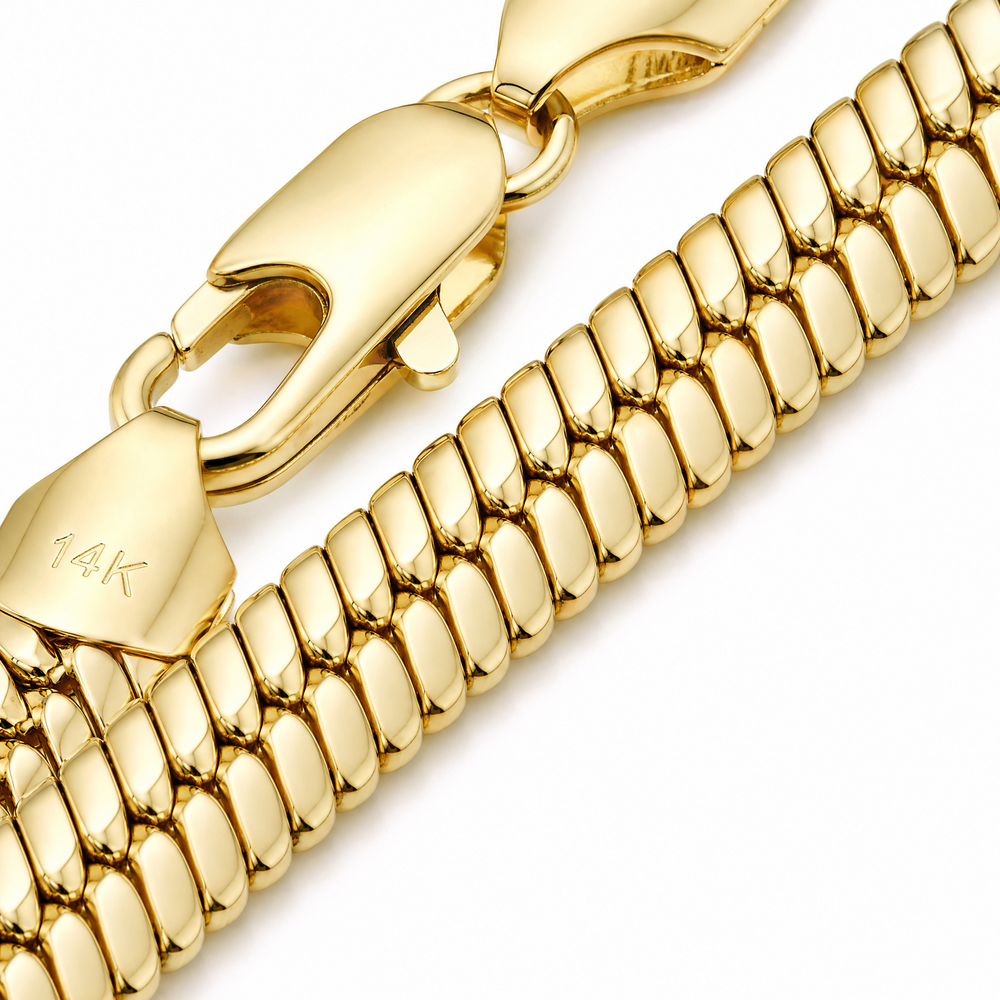 14K Gold Bold 10mm Herringbone Snake Chain Necklace