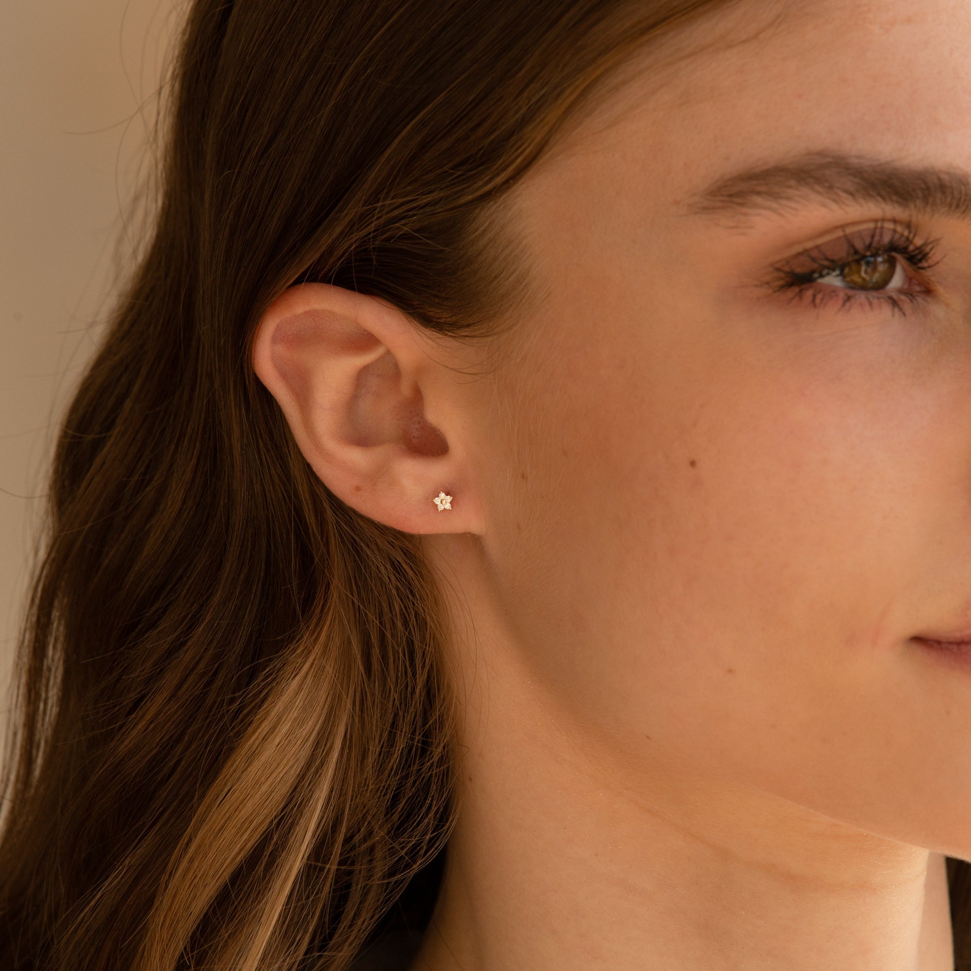 Diamond Flower Flat Back Stud Earring